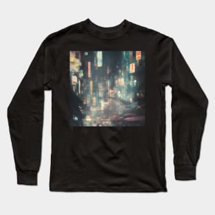 Urban Atmosphere Artistry - Moody Anime Noir Cinematic Japanese Cityscape Long Sleeve T-Shirt